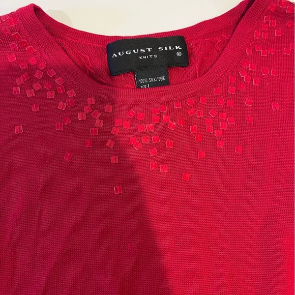 Y2K August Silk Red Sequin 100% Silk Tank Top vintage holiday festive retro 80s - Picture 6 of 9